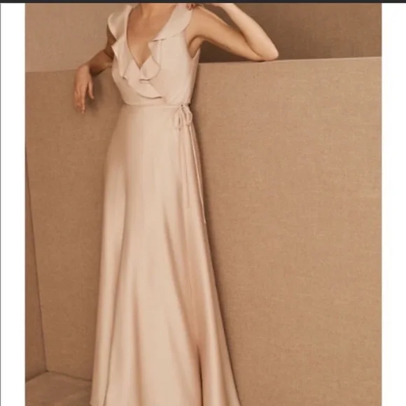bhldn satin bridesmaid dress BHLDN Piper V-Neck Side-Slit Satin Gown 14 / Champagne main image 0